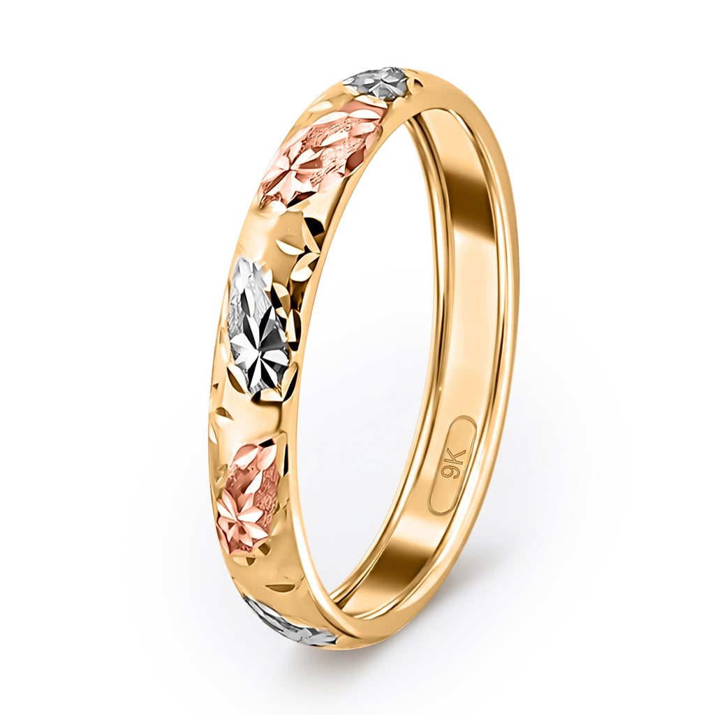 Royal Bali Collection - 9K Yellow Gold Tri Colour Band Ring_7546610_3