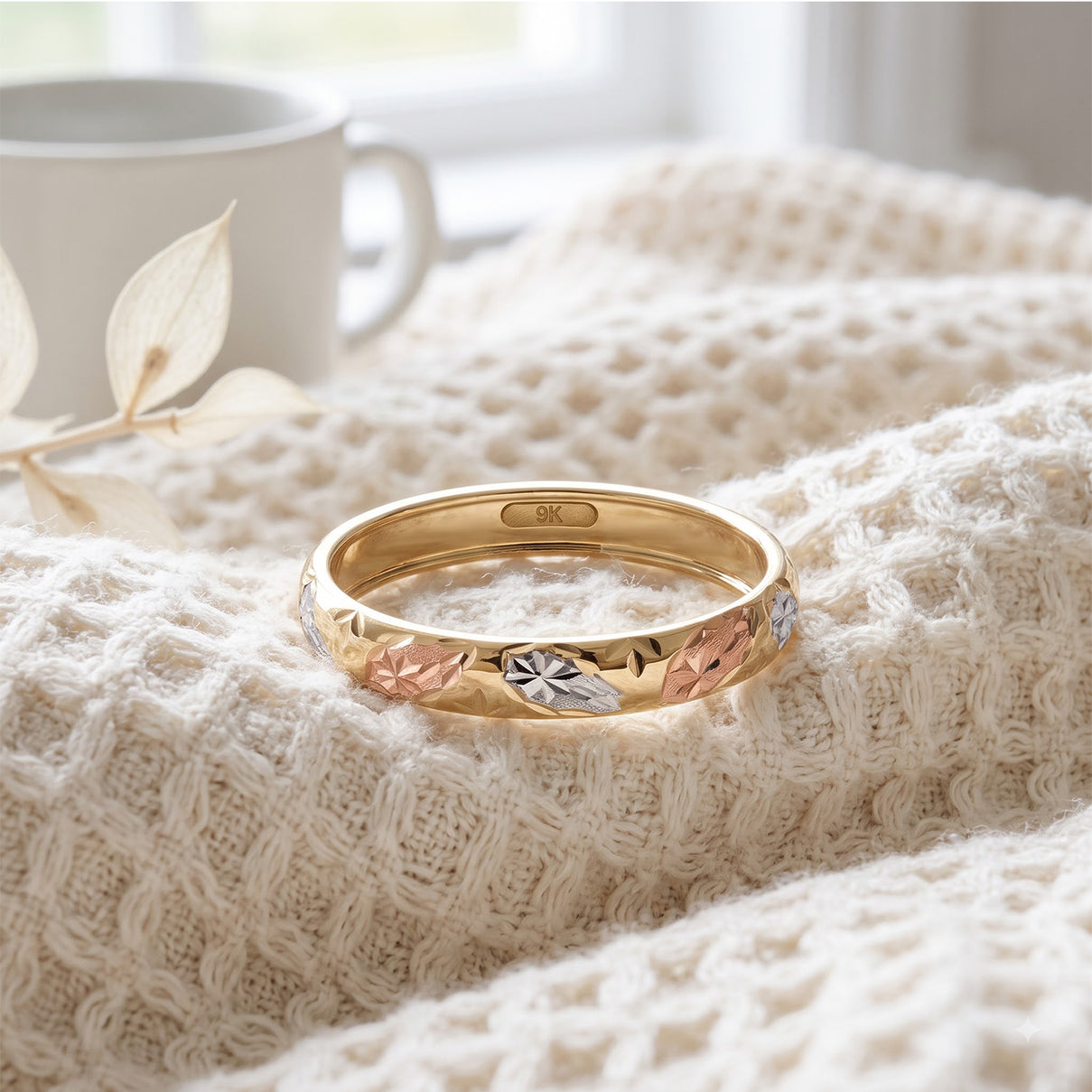 Royal Bali Collection 9K Yellow Gold Band Ring with Silver, Yellow and Rose Gold Plating 7546610 5