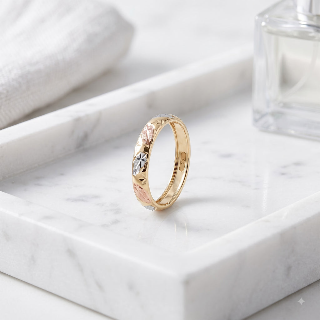 Royal Bali Collection - 9K Yellow Gold Tri Colour Band Ring_7546610_5