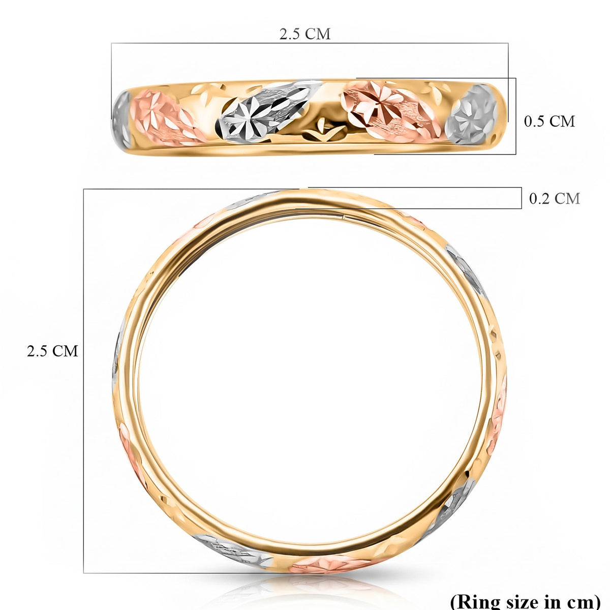 Royal Bali Collection 9K Yellow Gold Band Ring with Silver, Yellow and Rose Gold Plating 7546610 7
