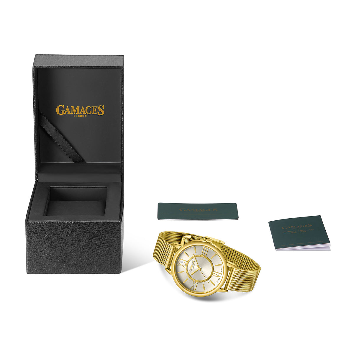 Gamages Of London Ladies Baroness Swiss Quartz Movement White Dial Diamond Stud Water Resistant Watch with Gold Mesh Bracelet V32632906 5