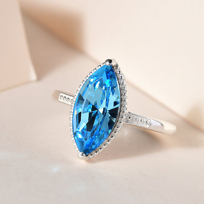 D'Joy Aquamarine Austrian Sterling Silver Crystal Solitaire Ring 2.55 Ct. 7548618 2