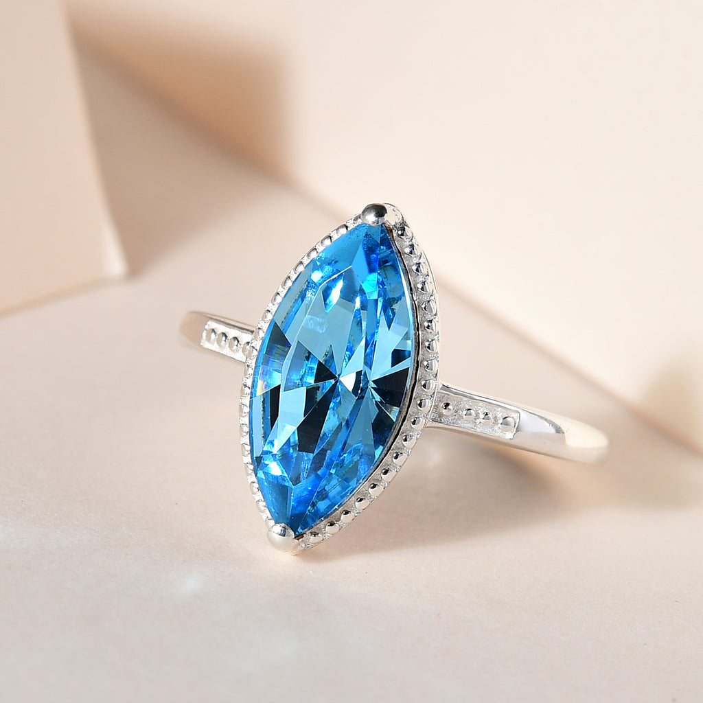 D'Joy Aquamarine Austrian Sterling Silver Crystal Solitaire Ring 2.55 Ct._7548620_1