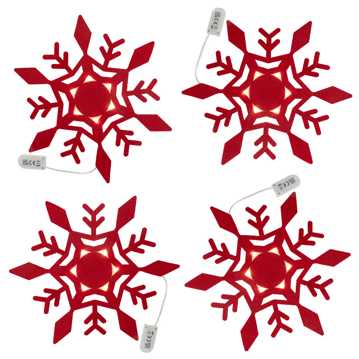 Set of 4 Christmas Felt Snowflake Table Decoration (Battery Operated) - Red V32529030 0