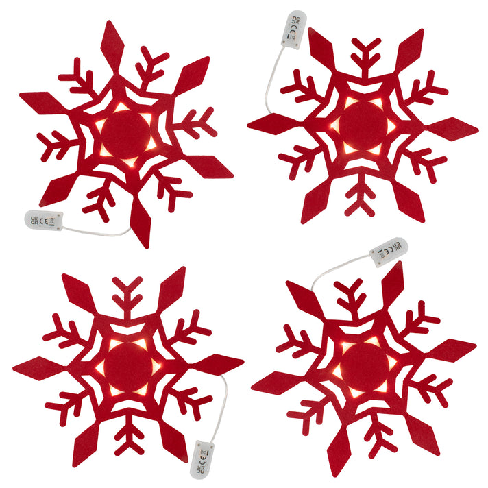 Set of 4 Christmas Felt Snowflake Table Decoration (Battery Operated) - Red V32626720 1