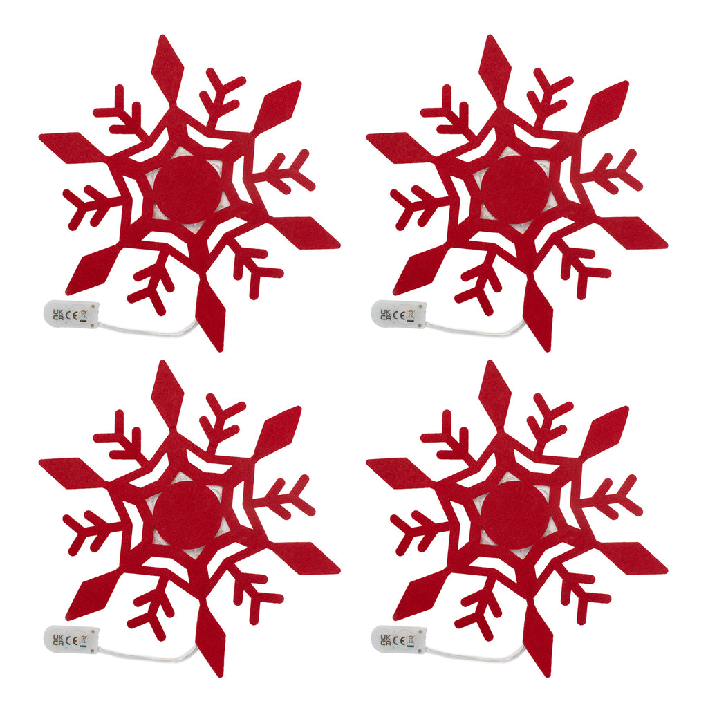 Set of 4 Christmas Felt Snowflake Table Decoration (Battery Operated) - Red_7552750_1