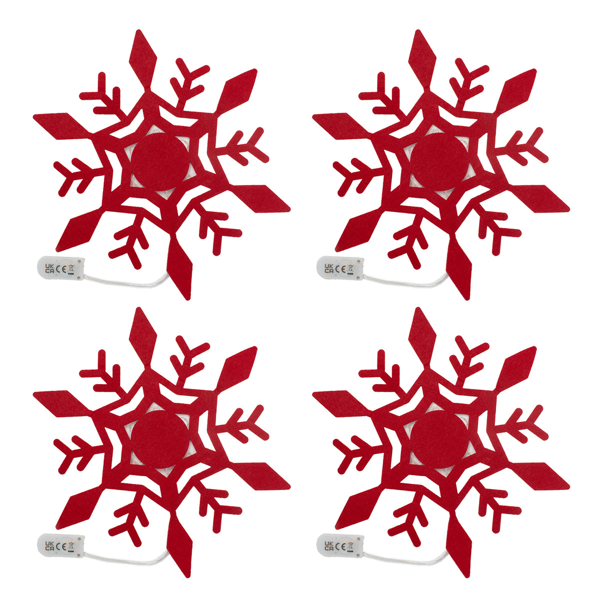 Set of 4 Christmas Felt Snowflake Table Decoration (Battery Operated) - Red V32529030 1