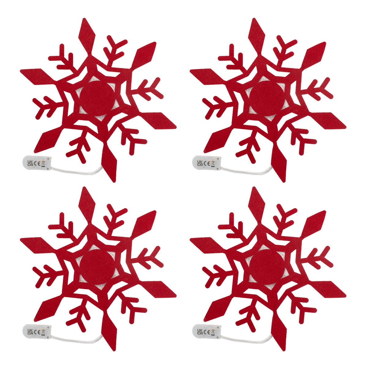 Set of 4 Christmas Felt Snowflake Table Decoration (Battery Operated) - Red V32529030 1