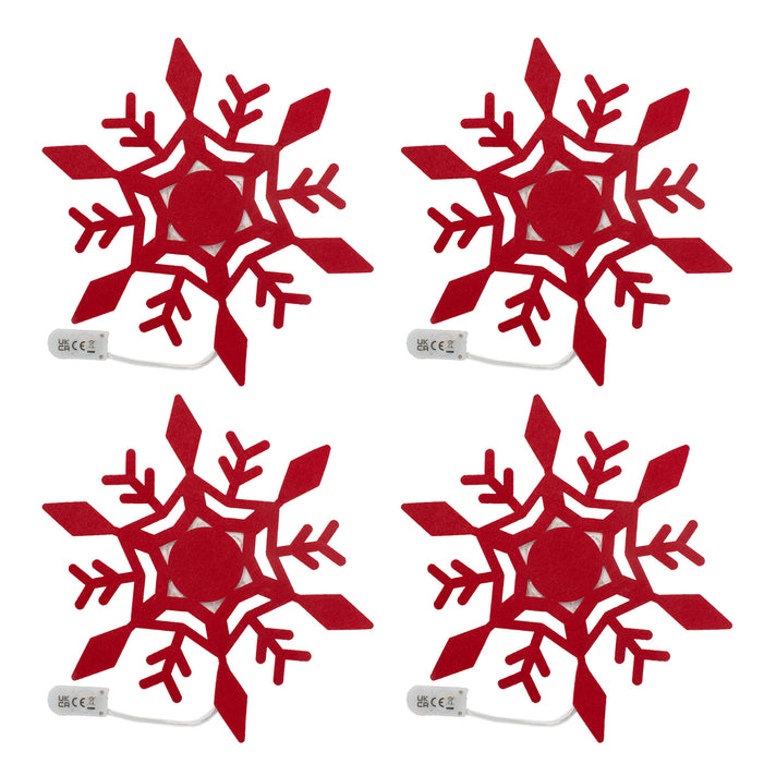 Set of 4 Christmas Felt Snowflake Table Decoration (Battery Operated) - Red V32626720 2