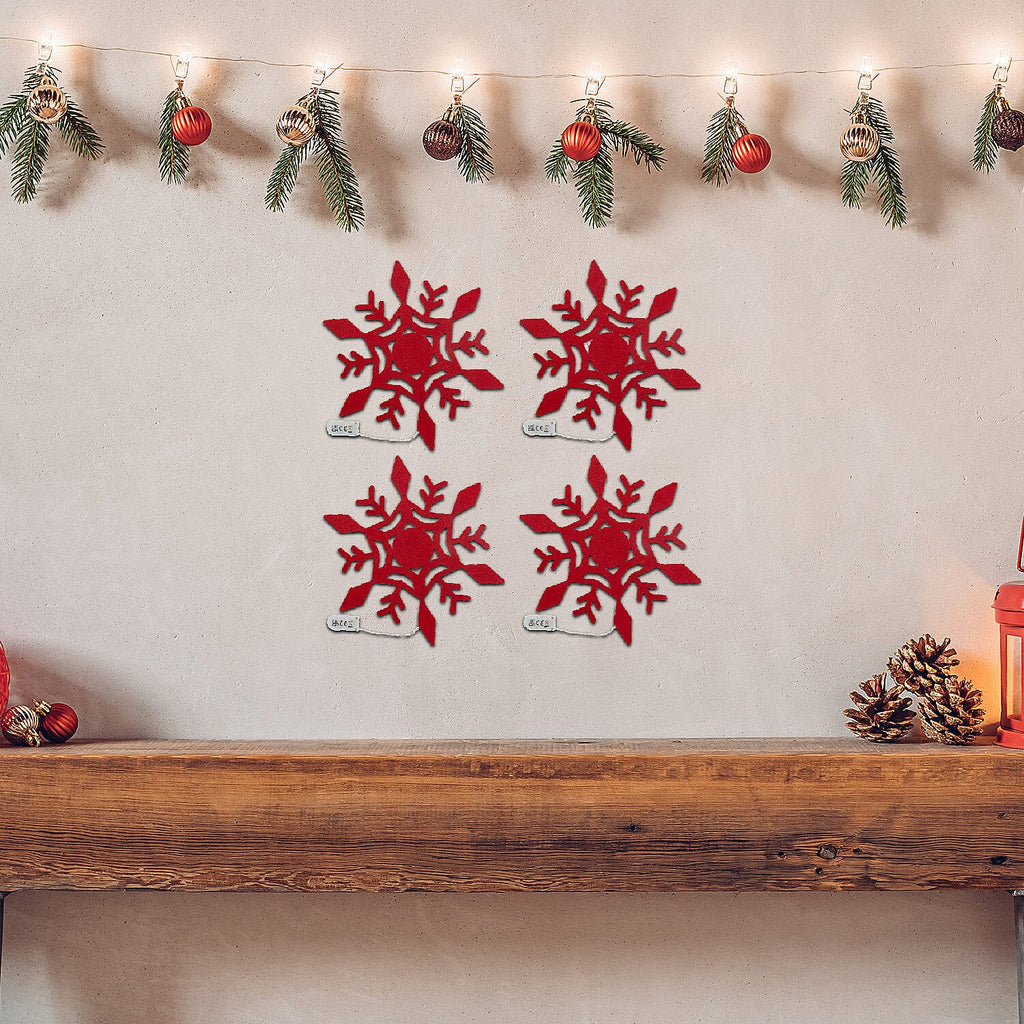 Set of 4 Christmas Felt Snowflake Table Decoration (Battery Operated) - Red_7552750_2