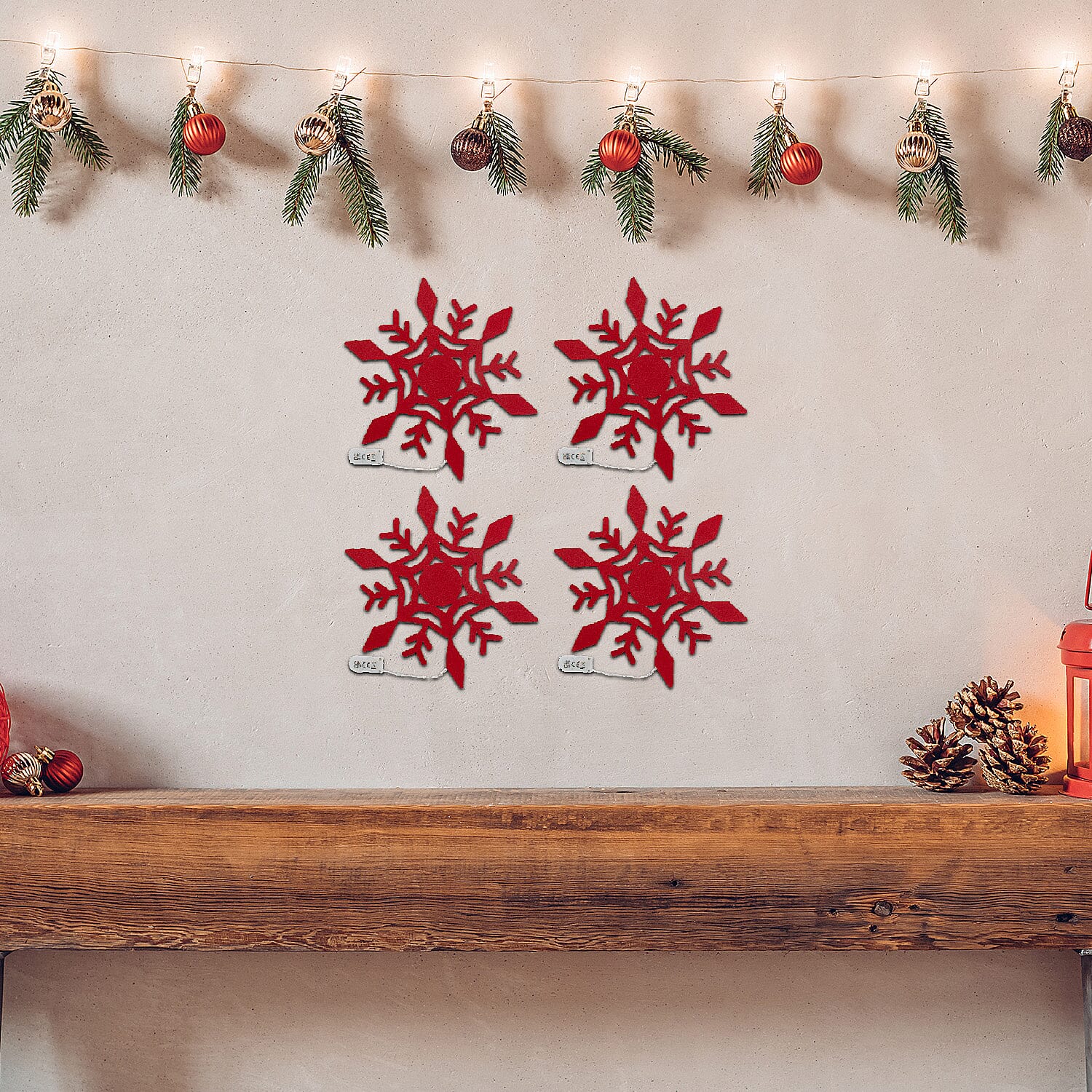 Set of 4 Christmas Felt Snowflake Table Decoration (Battery Operated) - Red V32529030 2