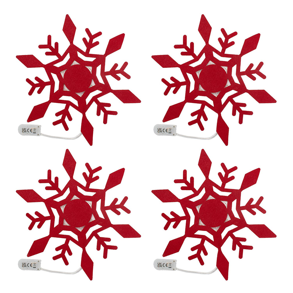 Set of 4 Christmas Felt Snowflake Table Decoration (Battery Operated) - Red_7552750_3
