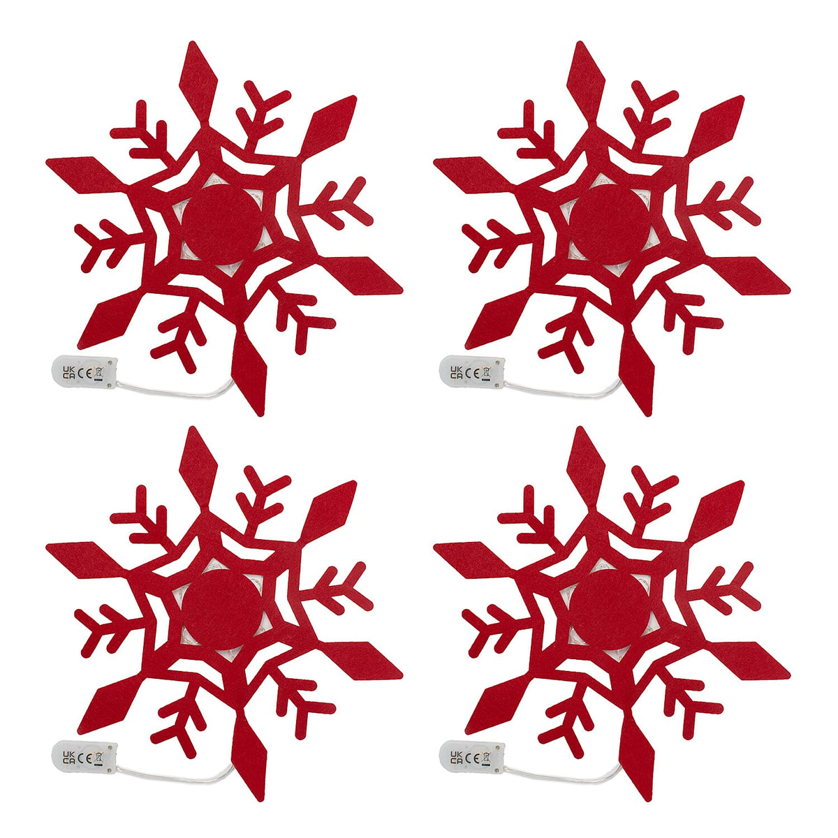 Set of 4 Christmas Felt Snowflake Table Decoration (Battery Operated) - Red V32529030 3
