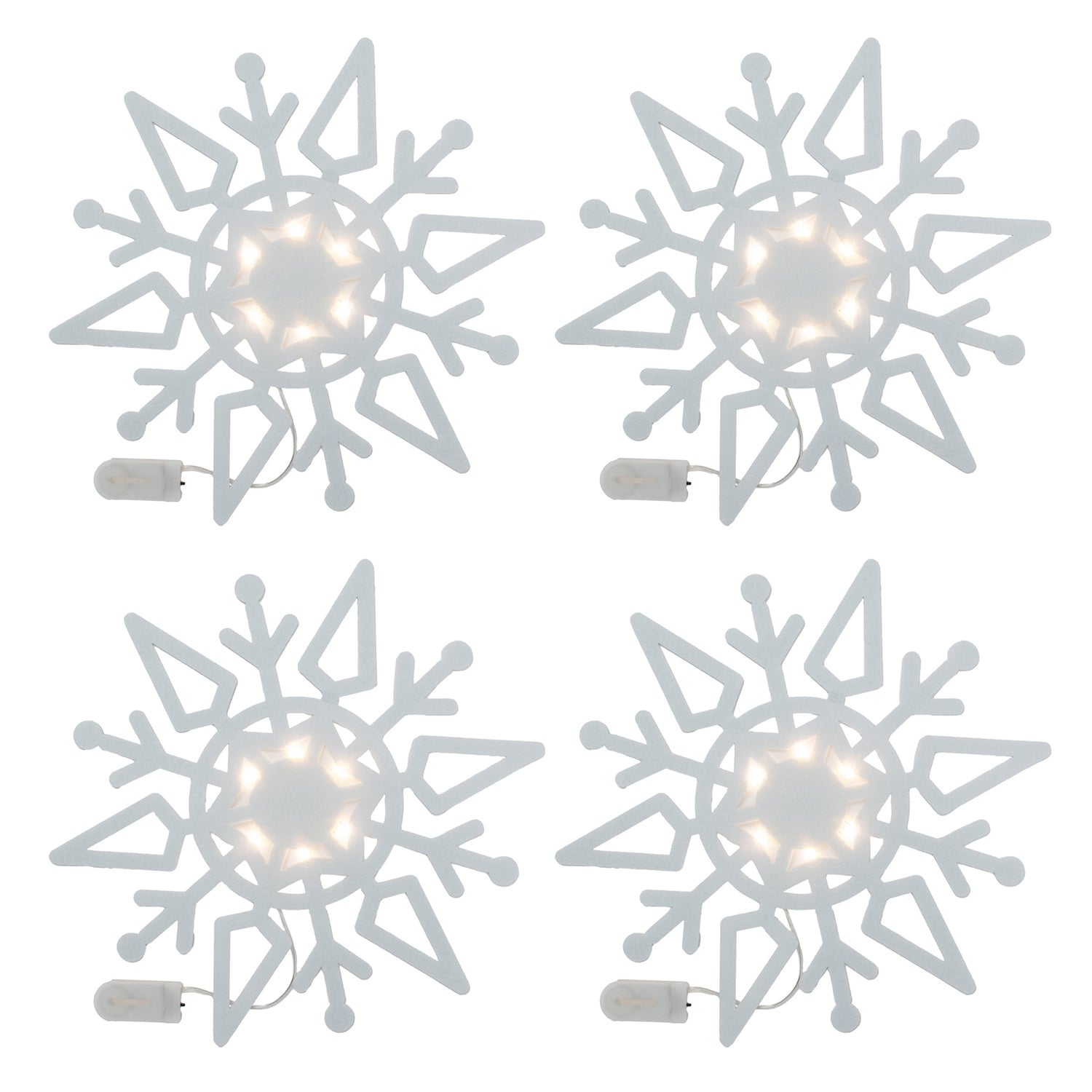 Set of 4 Christmas Felt Snowflake Table Decoration (Battery Operated) - White V32534209 1