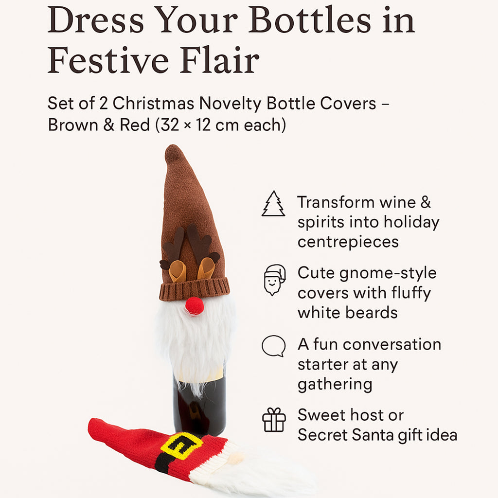 Set of 2 Christmas Novelty Bottle Cover (Size 32x12 Cm) - Brown & White_7552876_1