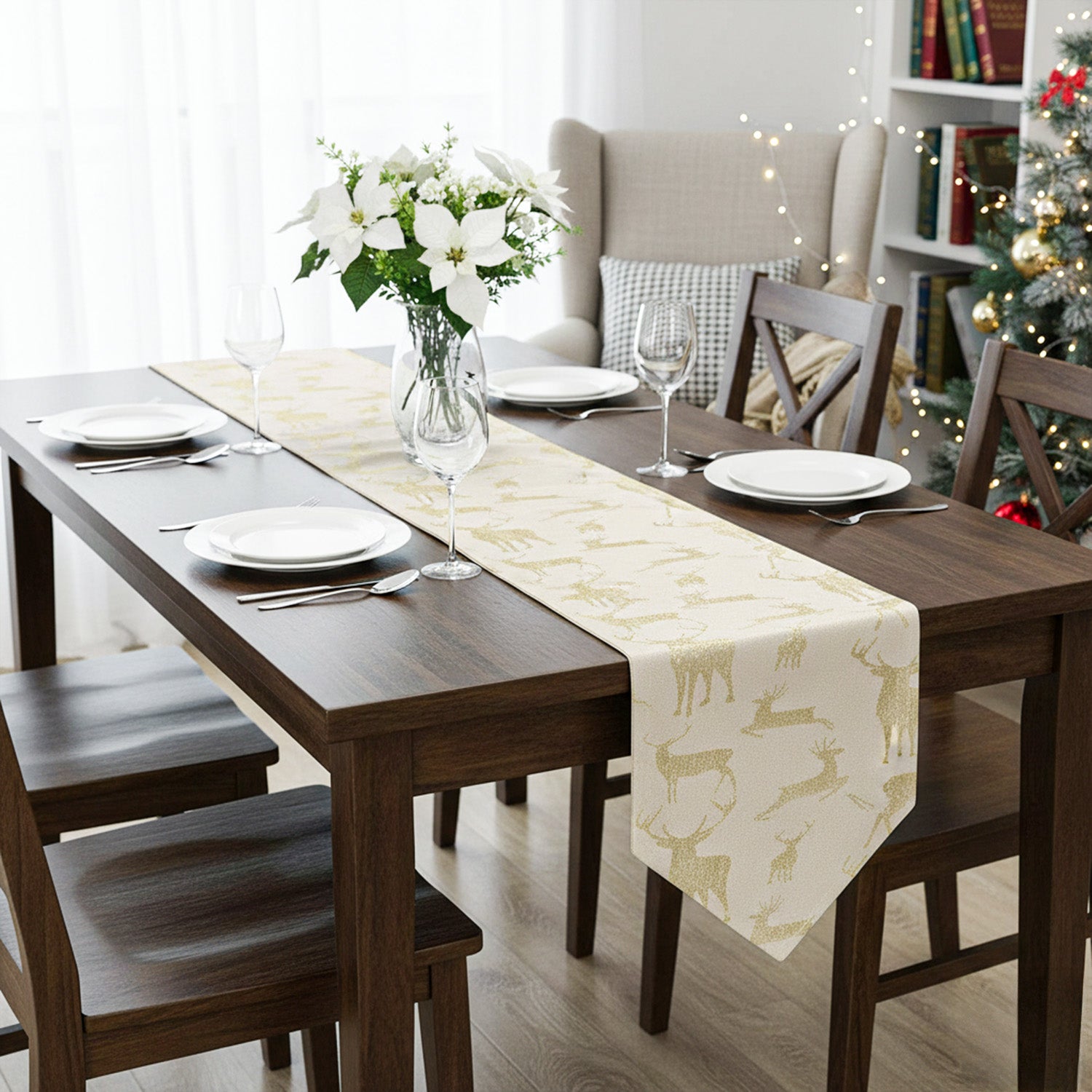 Poinsettia Table Runner (Size 190x31cm) - Gold 7552981 0