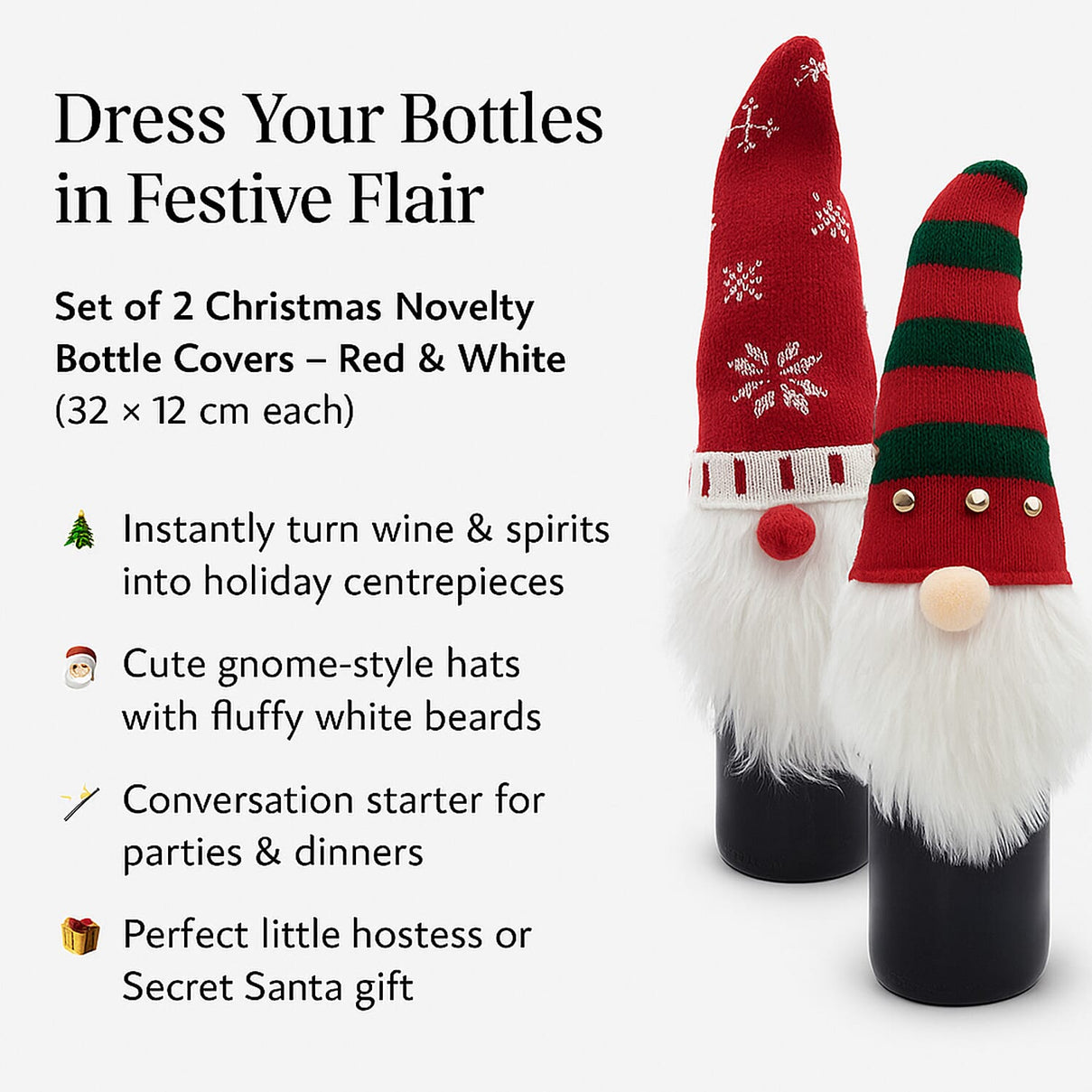 Set of 2 Christmas Novelty Bottle Cover (Size 32x12 Cm) - Red &amp; White 7553281 1