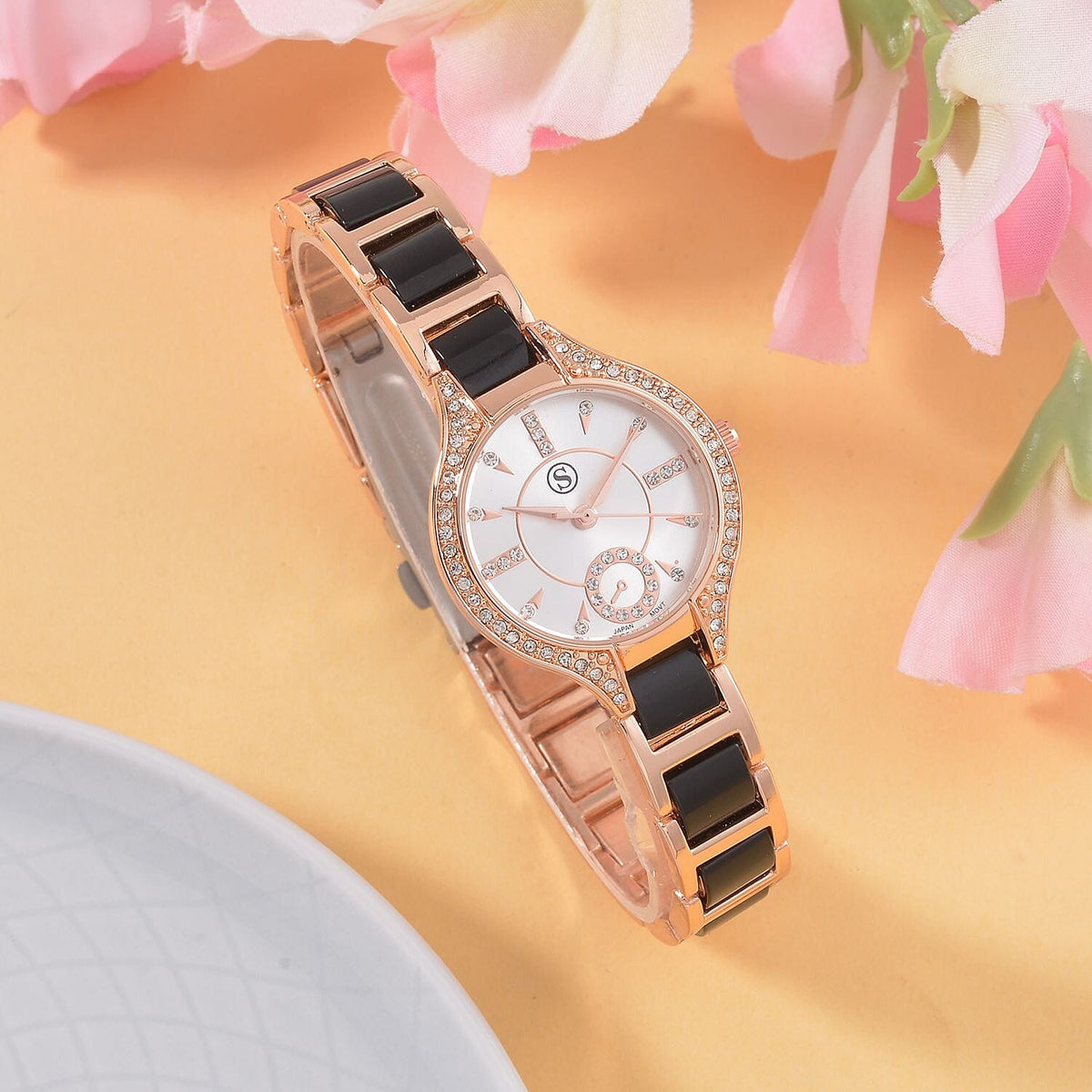 STRADA Japanese Movement Crystal Studded Water Resistant Watch with Alloy Strap and Stainless Steel Back in Rose Gold Tone 7553744 2