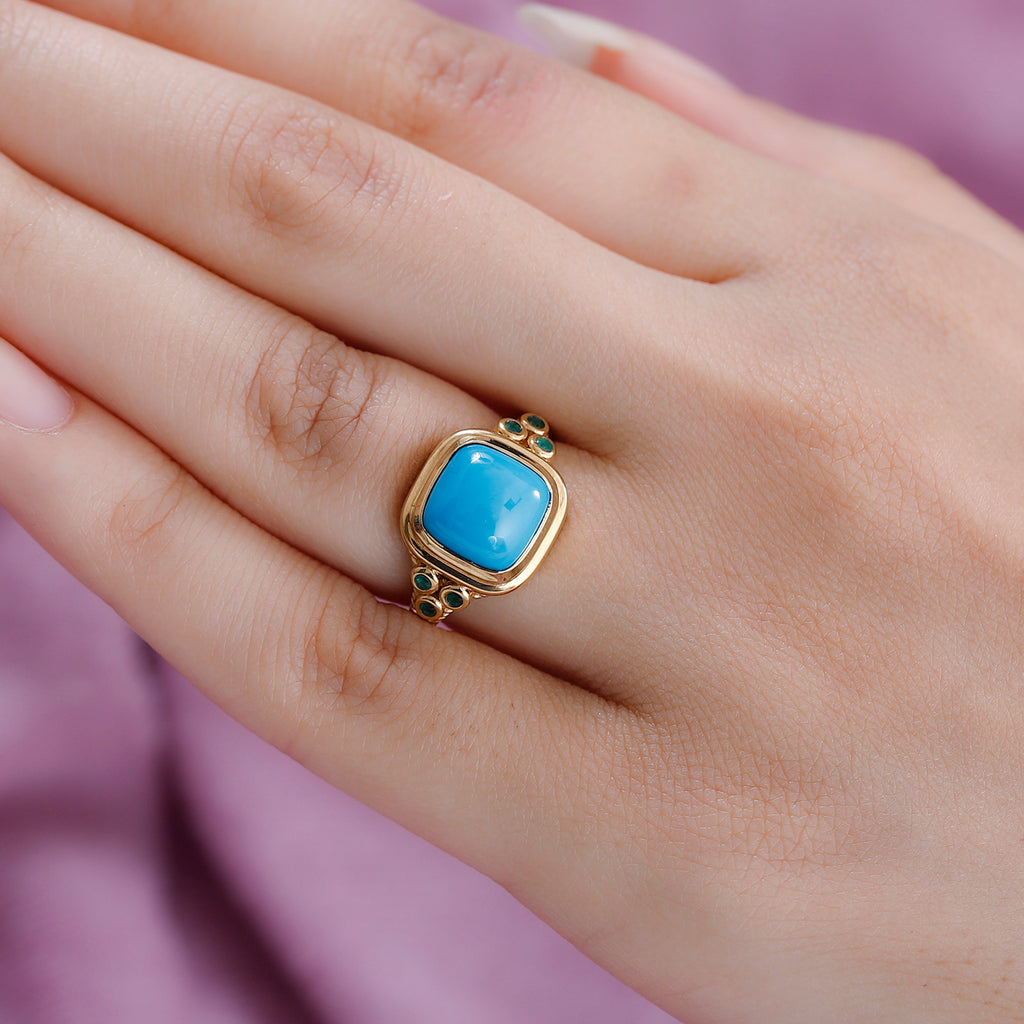 Arizona Sleeping Beauty Turquoise & Zambian Emerald Ring in 18K Yellow Gold Vermeil Plated Sterling Silver 2.94 Ct._7555817_2