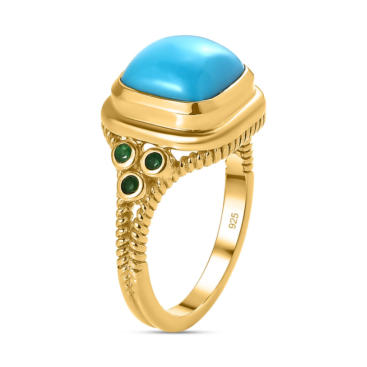 Arizona Sleeping Beauty Turquoise &amp; Zambian Emerald Ring in 18K Yellow Gold Vermeil Plated Sterling Silver 2.94 Ct. 7555817 9