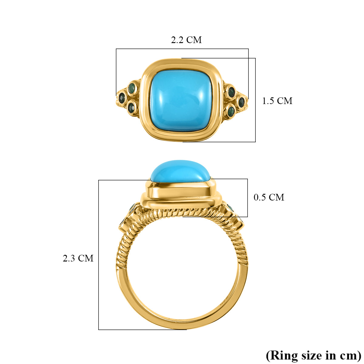 Arizona Sleeping Beauty Turquoise &amp; Zambian Emerald Ring in 18K Yellow Gold Vermeil Plated Sterling Silver 2.94 Ct. 7555817 11