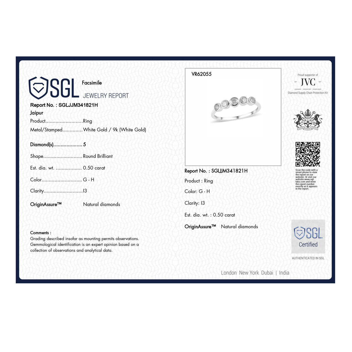 Diamond 5-Stone Band Ring in 9K White Gold SGL Certified 7556940 6