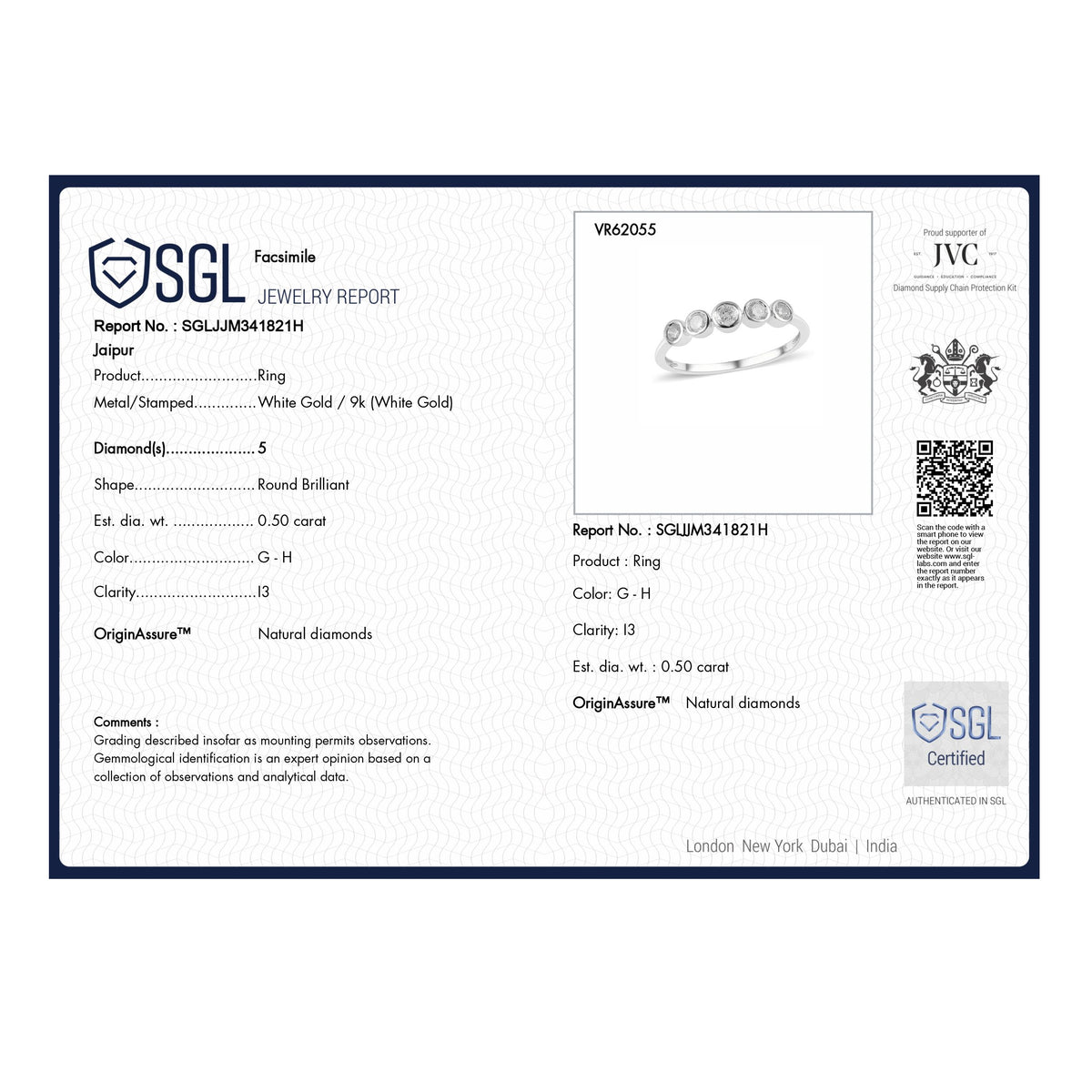 Diamond 5-Stone Band Ring in 9K White Gold SGL Certified V32522381 6