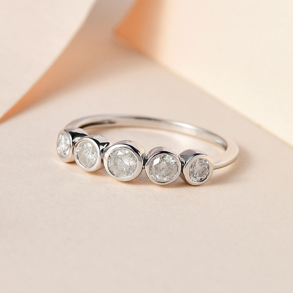 9K White Gold SGL Certified Diamond 5 Stone Band (I3/GH) Ring_7556949_1