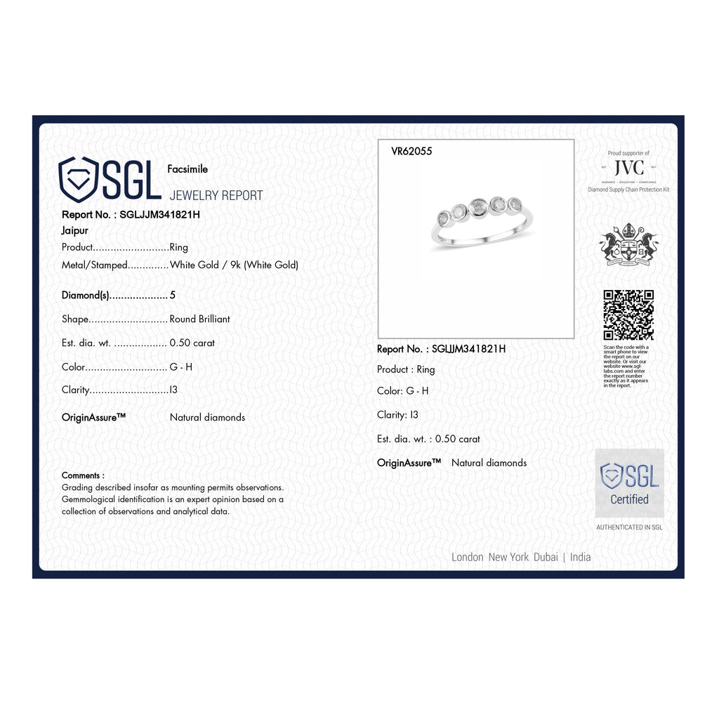 9K White Gold SGL Certified Diamond 5 Stone Band (I3/GH) Ring_7556949_6