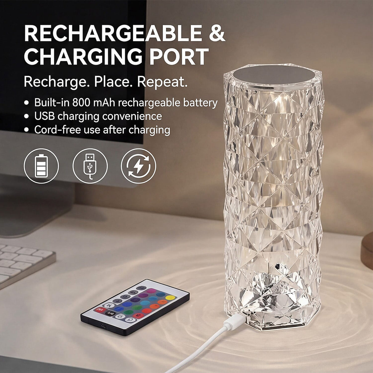 Crystal Diamond Rechargeable LED Table Lamp With Touch Switch 7557079 5
