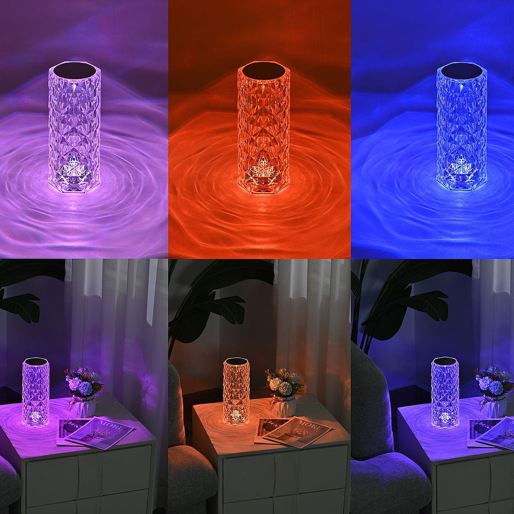 USB Rechargeable, Touch Sensor Crystal Diamond Led Table Lamp - Remote Control Included