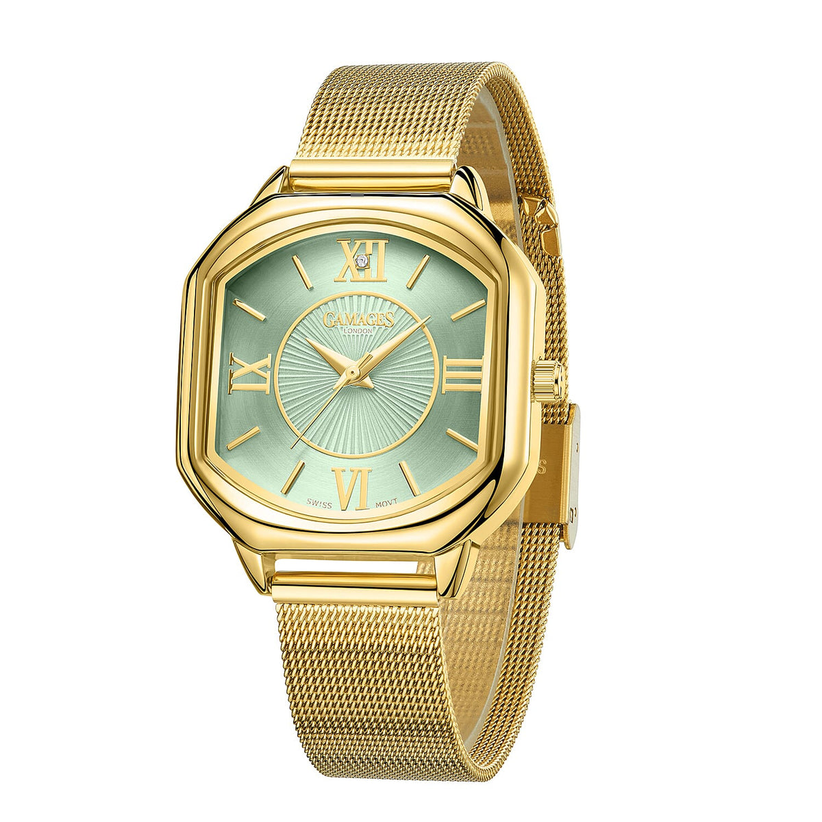 Gamages of London Ladies Countess Blue Dial Diamond Studded Watch with Gold Mesh Bracelet V32578991 3