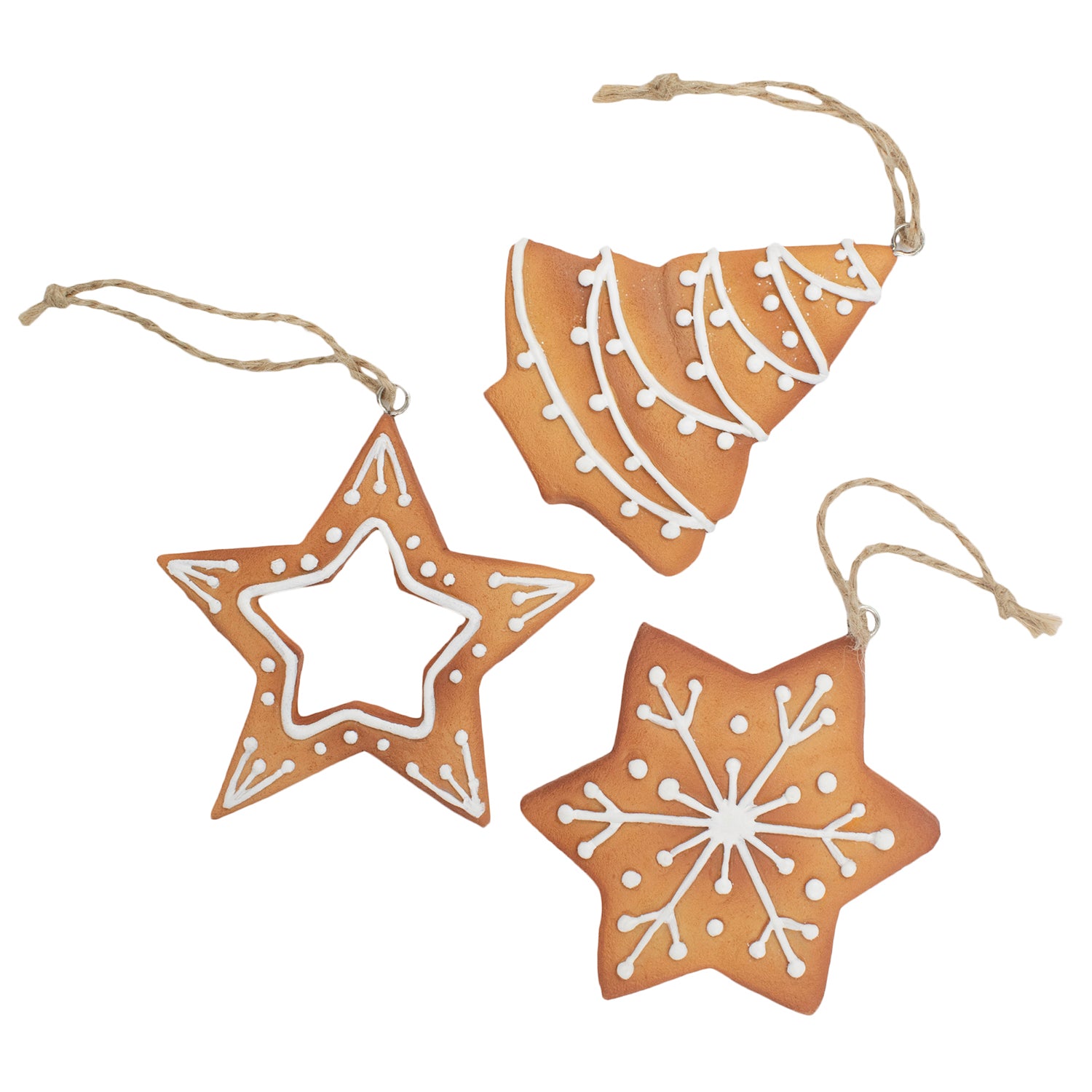 Set of 3 Hanging Gingerbread Christmas Tree Decor Ornaments - Rose Gold (Stars &amp; Bell) V32530529 0