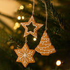 Set of 3 Hanging Gingerbread Christmas Tree Decor Ornaments - Rose Gold (Stars & Bell)_7558185_1