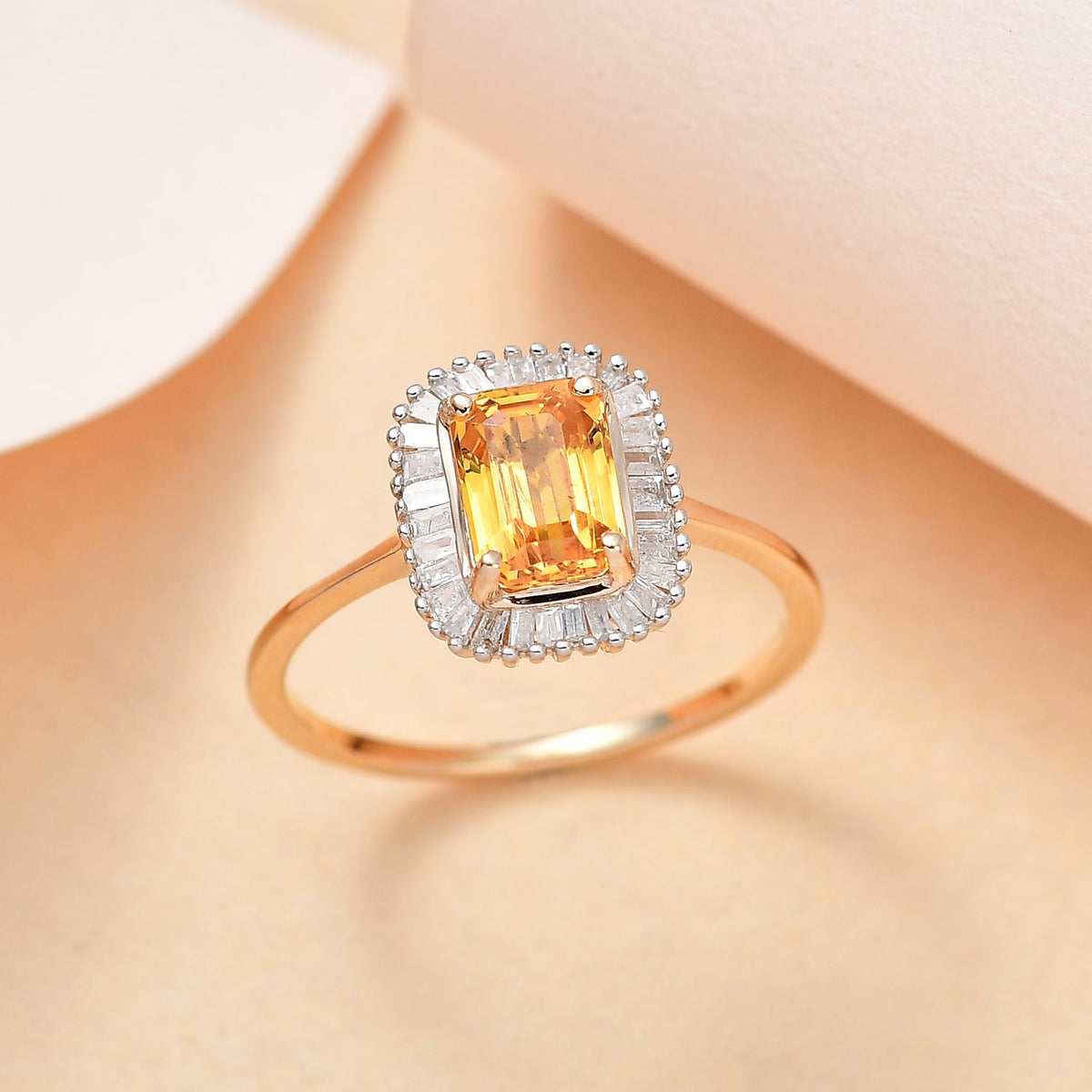 9K Yellow Gold Yellow Sapphire, White Diamond Halo Ring 1.43 Ct. 7558522 1