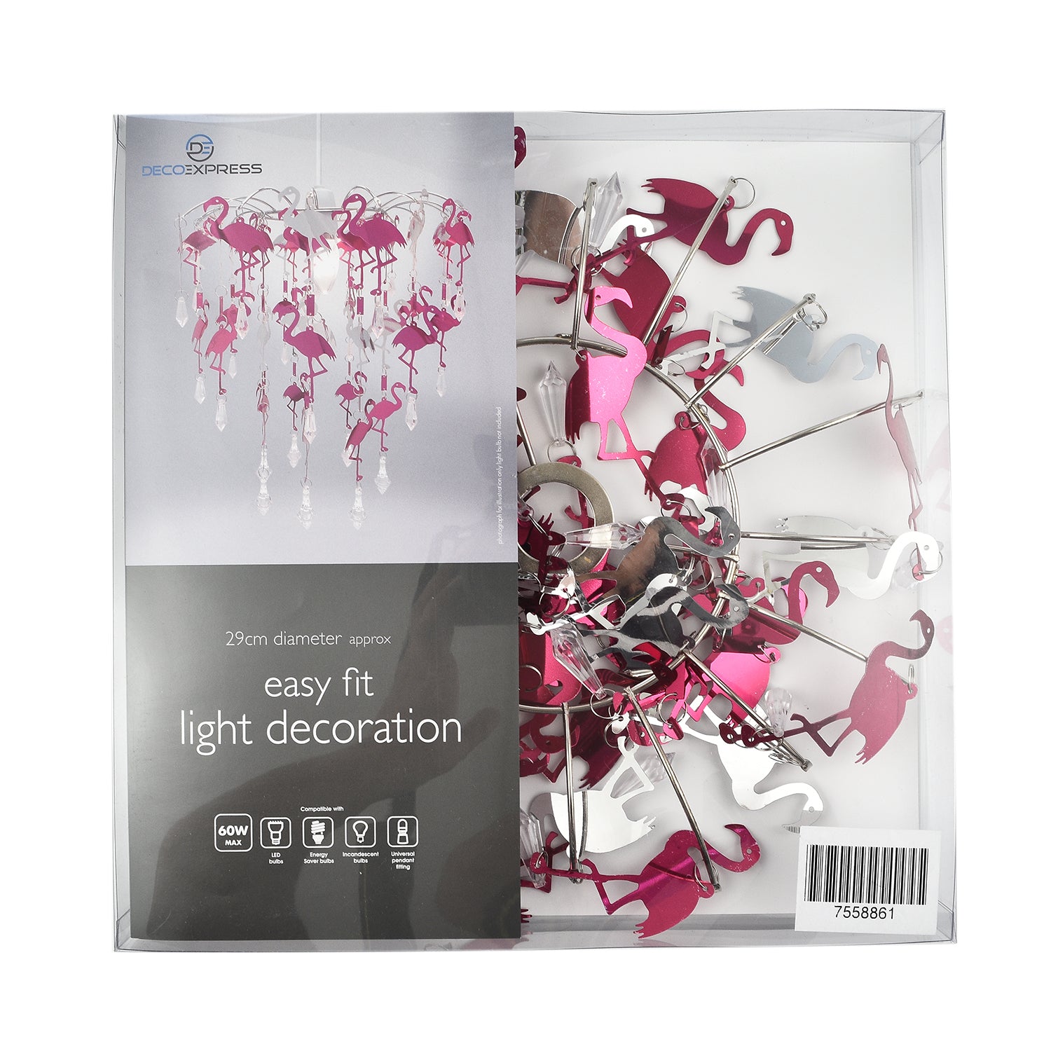 Flamingo Kids Chandelier Lampshade with Cutouts and Gorgeous Crystal Droplets - Pink &amp; Silver V32532477 0