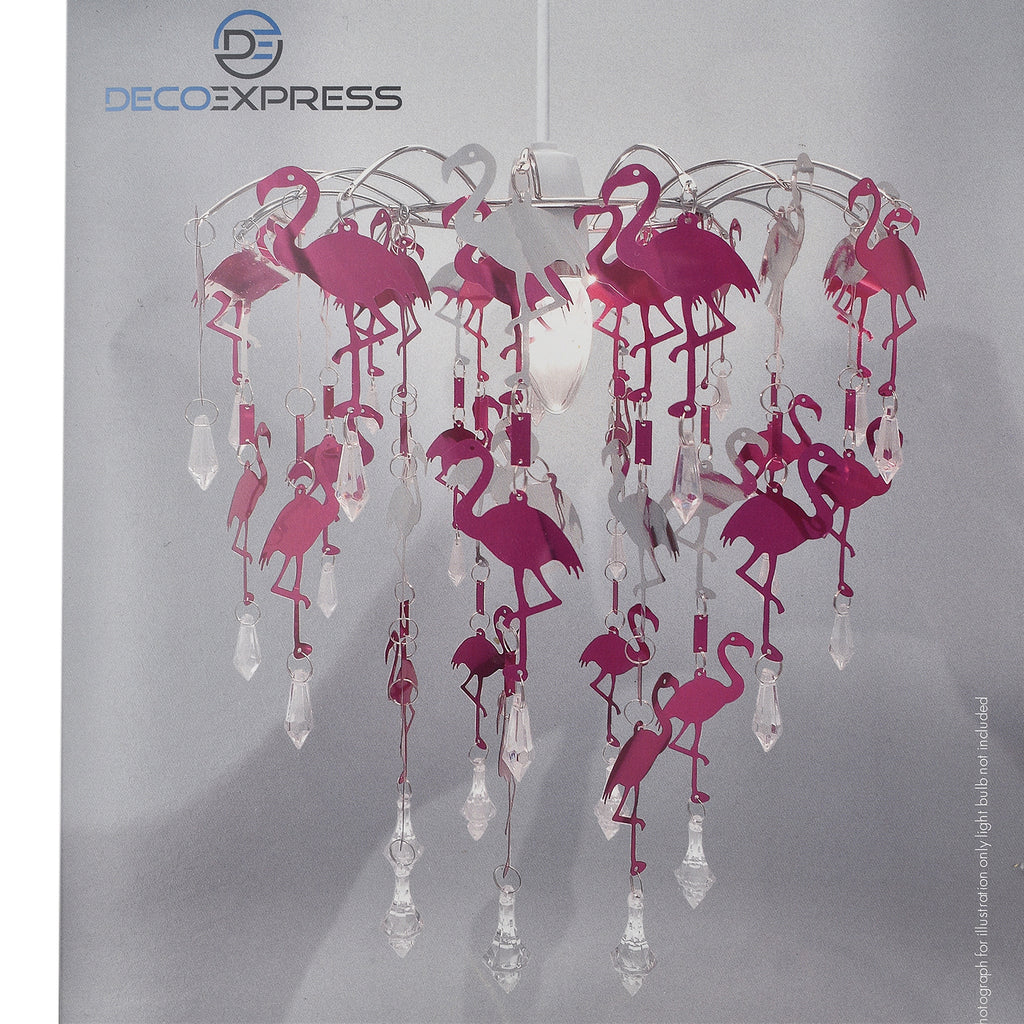 Flamingo Kids Chandelier Lampshade with Cutouts and Gorgeous Crystal Droplets - Pink & Silver_7558861_1