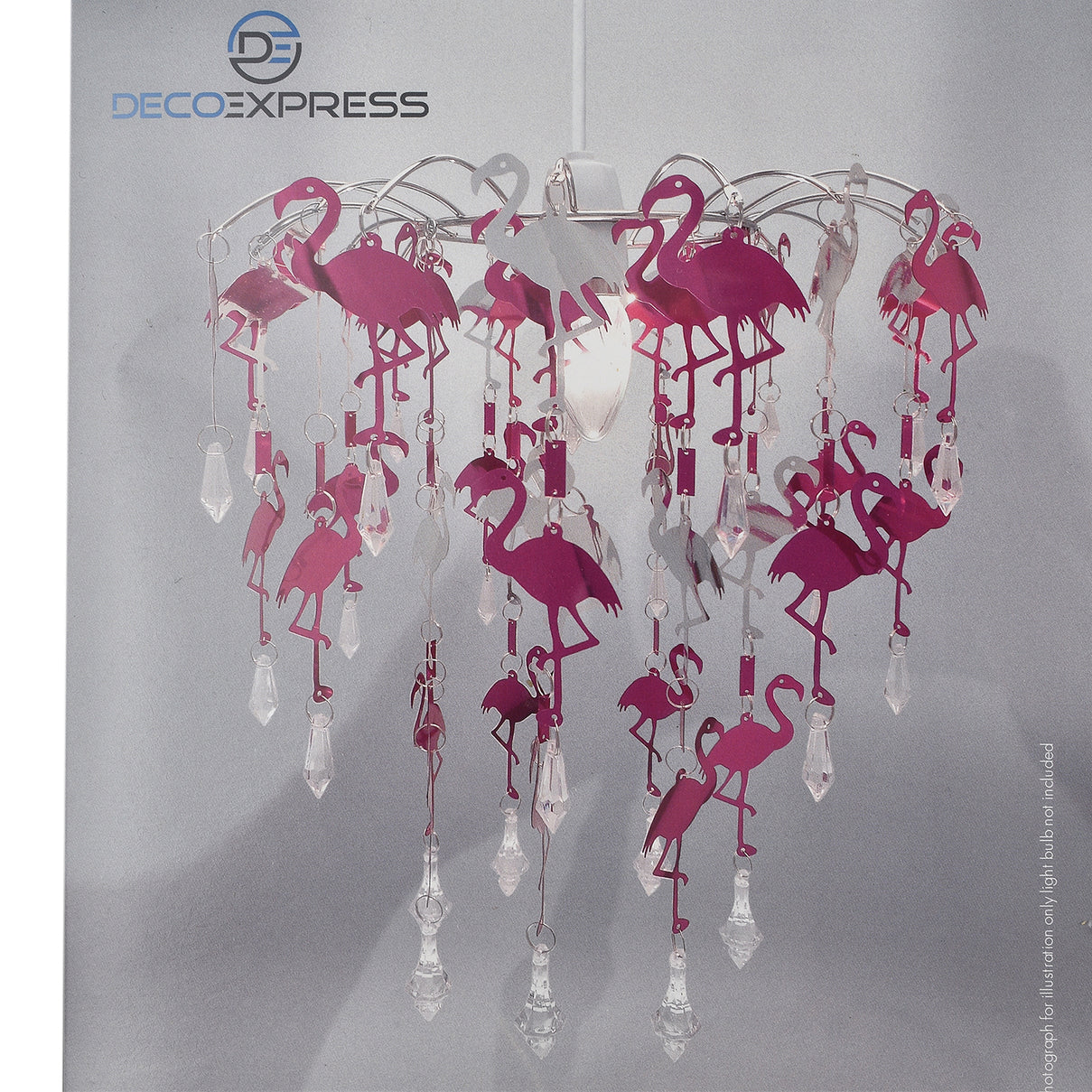 Flamingo Kids Chandelier Lampshade with Cutouts and Gorgeous Crystal Droplets - Pink &amp; Silver V32532477 1