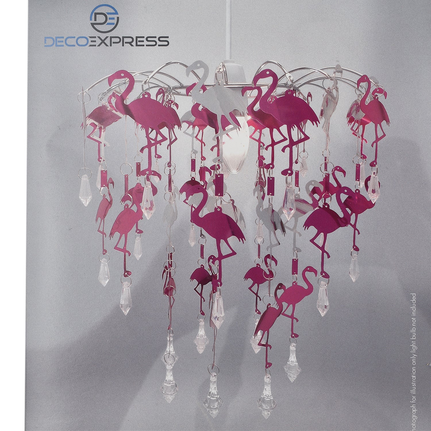 Flamingo Kids Chandelier Lampshade with Cutouts and Gorgeous Crystal Droplets - Pink &amp; Silver V32532477 1