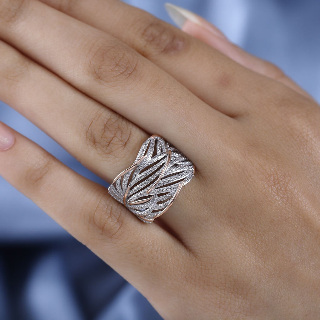 Diamond Criss Cross Ring in 18K Vermeil Rose Gold Plated & Platinum Overlay_7560148_2