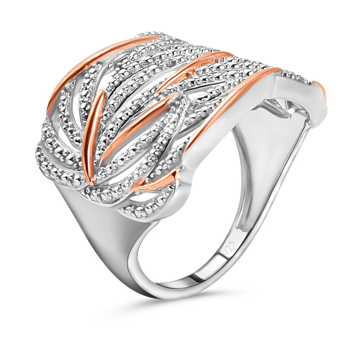 Diamond Criss Cross Ring in 18K Rose Gold Vermeil and Platinum Plated Sterling Silver V32513167 3