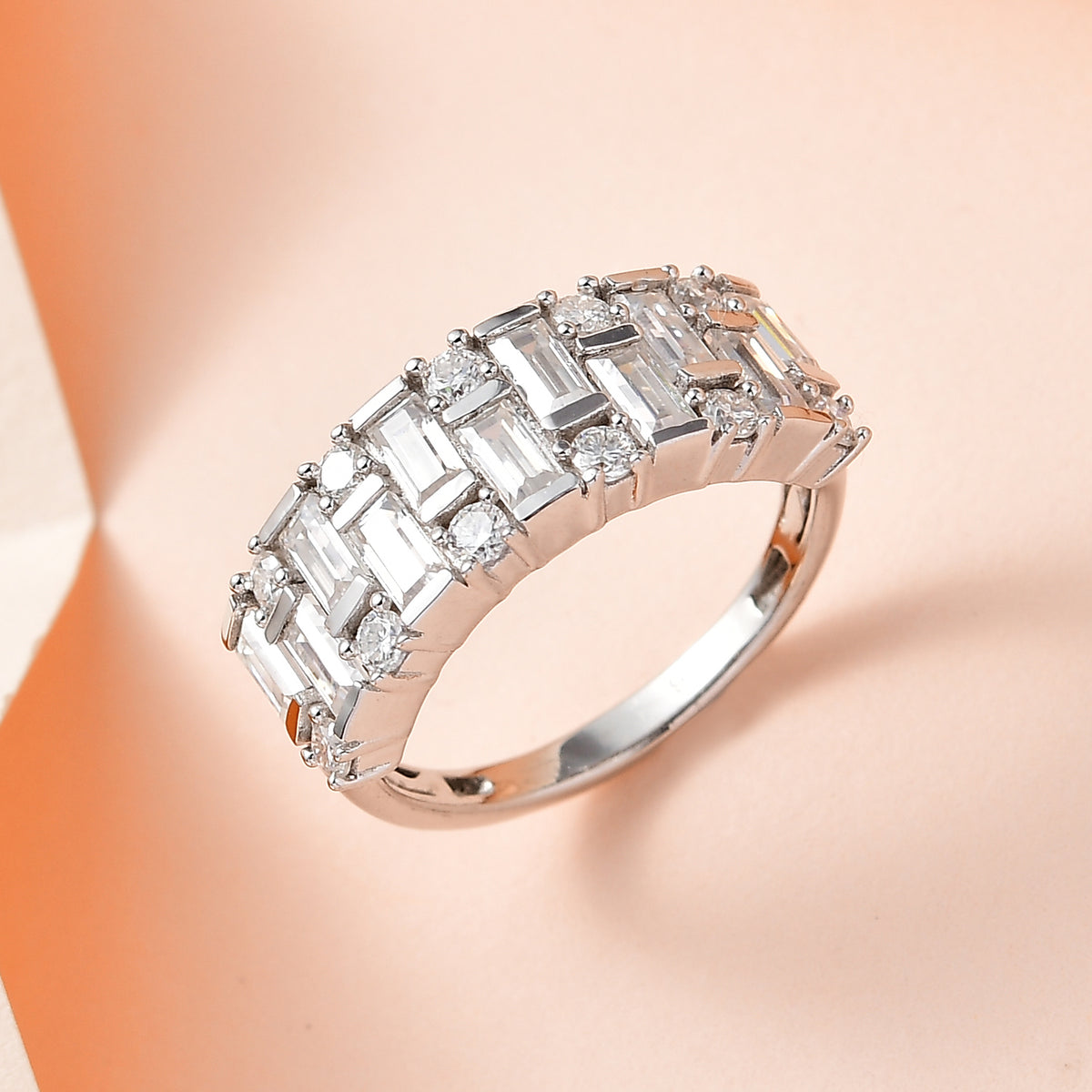 Moissanite Half Eternity Ring in Platinum Overlay Sterling Silver 1.61 Ct V32519914 2
