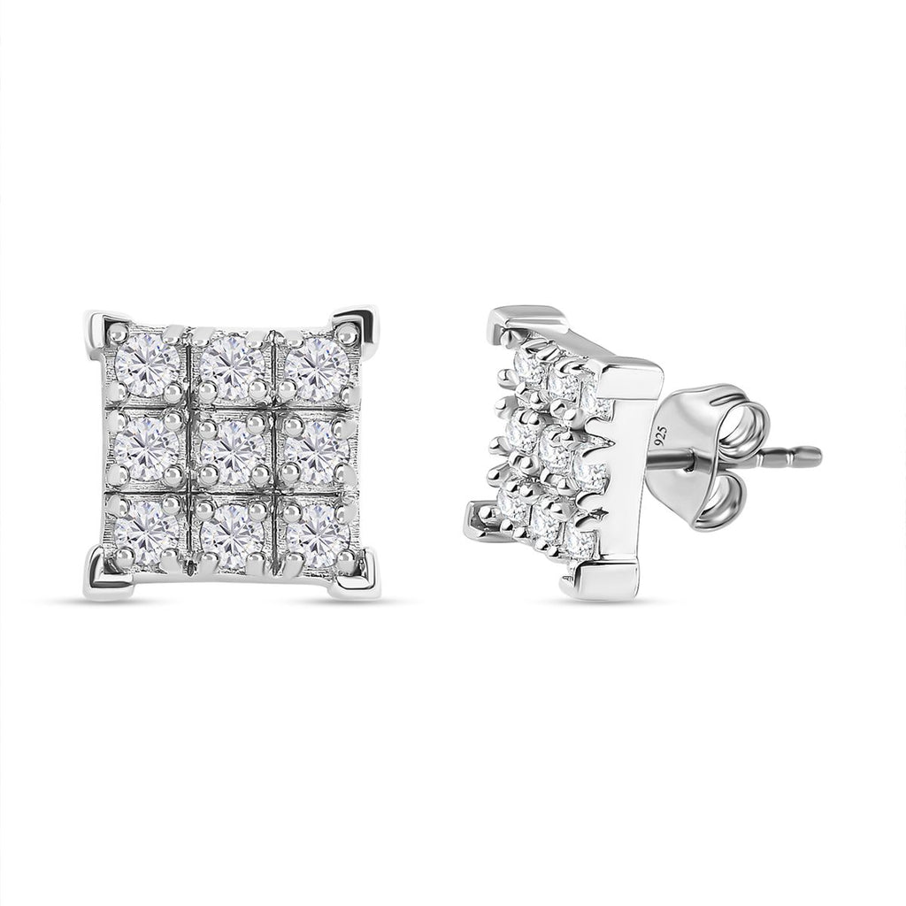 D'Joy - Moissanite Sterling Silver Cluster Earring with Push Back_7561346