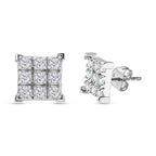 D'Joy - Moissanite Sterling Silver Cluster Earring with Push Back_7561346