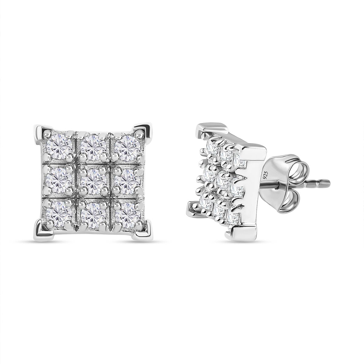 0.45 Ct Moissanite 9 Stone Square Stud Earrings in Sterling Silver V32680831 0