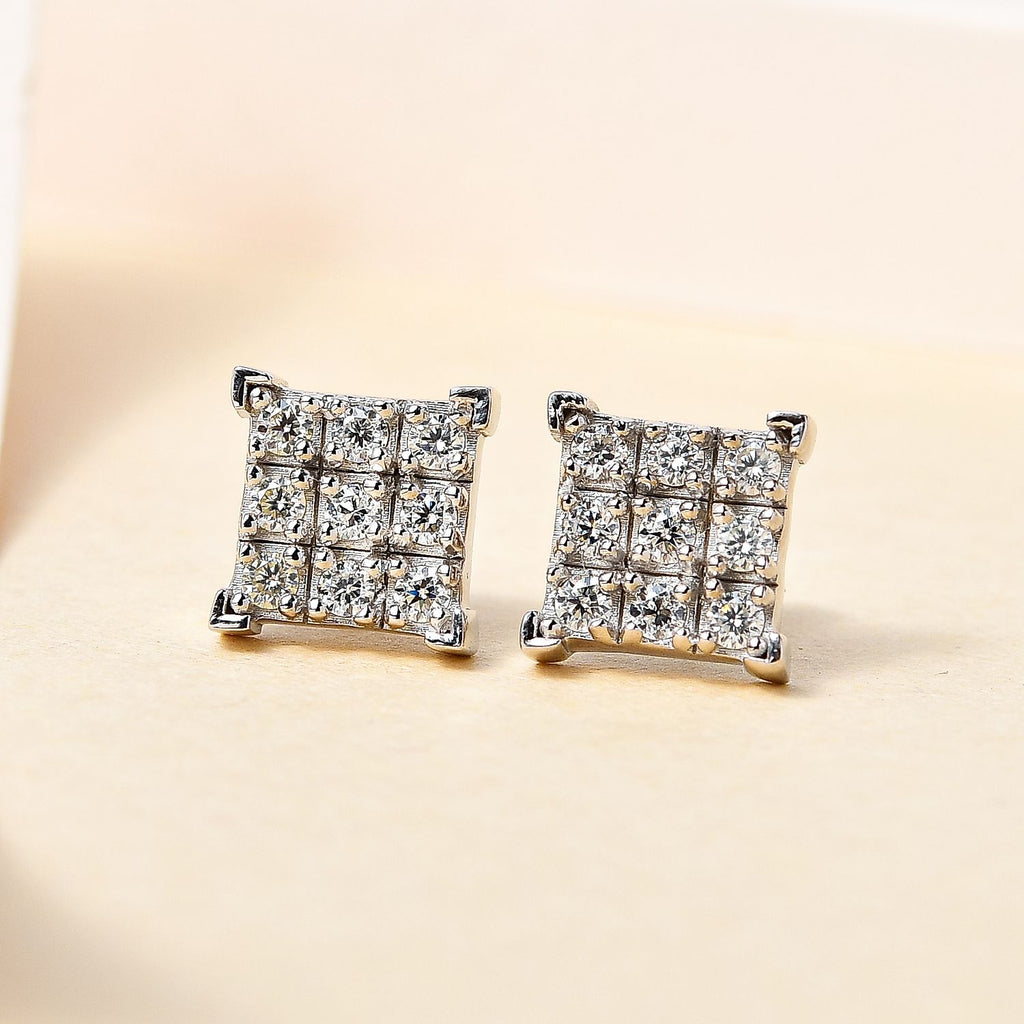 D'Joy - Moissanite Sterling Silver Cluster Earring with Push Back_7561346_1