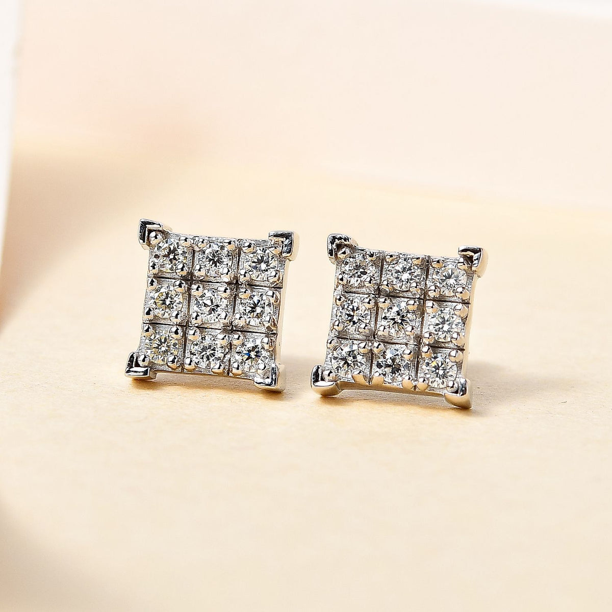 0.45 Ct Moissanite 9 Stone Square Stud Earrings in Sterling Silver V32680831 2