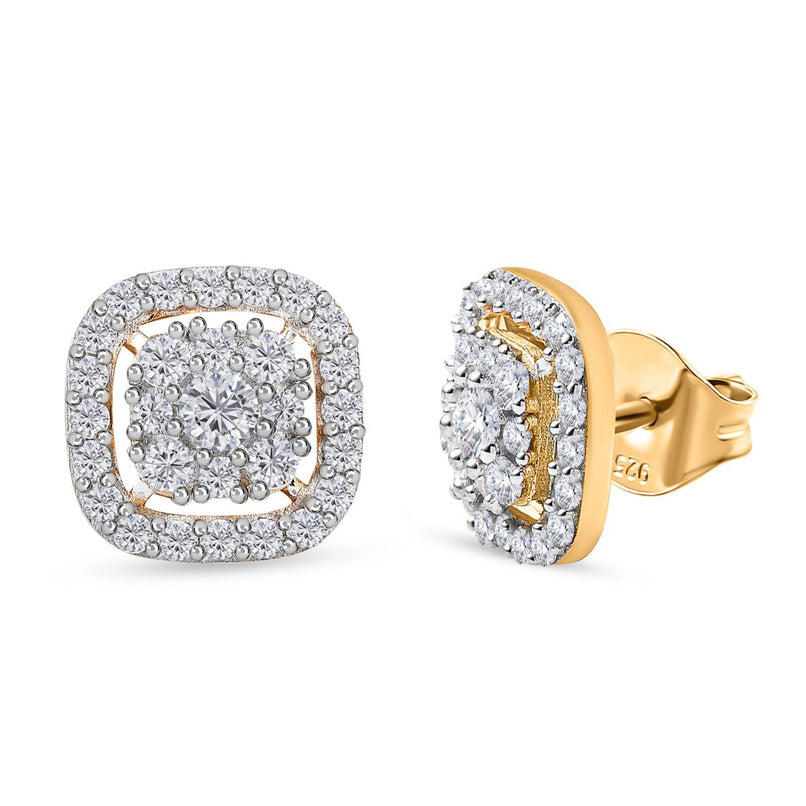 D'joy Moissanite Stud Cluster Earrings with Push Back in 18K Vermeil Yellow Gold Plated Sterling Silver 1.00 Ct_7561352