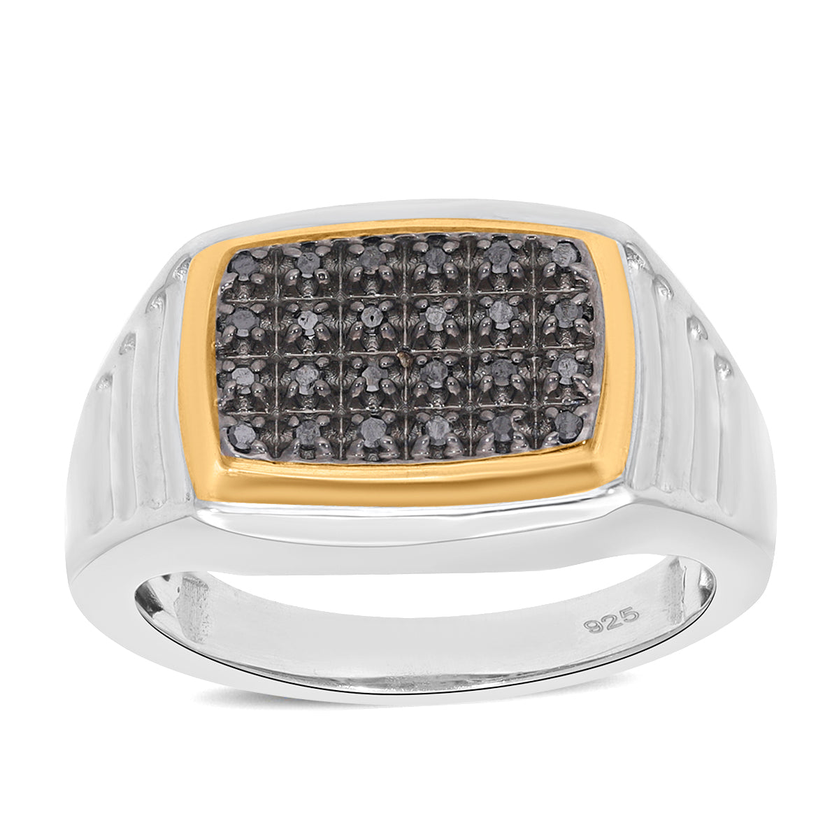 Black Diamond Cluster Ring in Platinum and Yellow Gold Overlay Sterling Silver 7561800 0