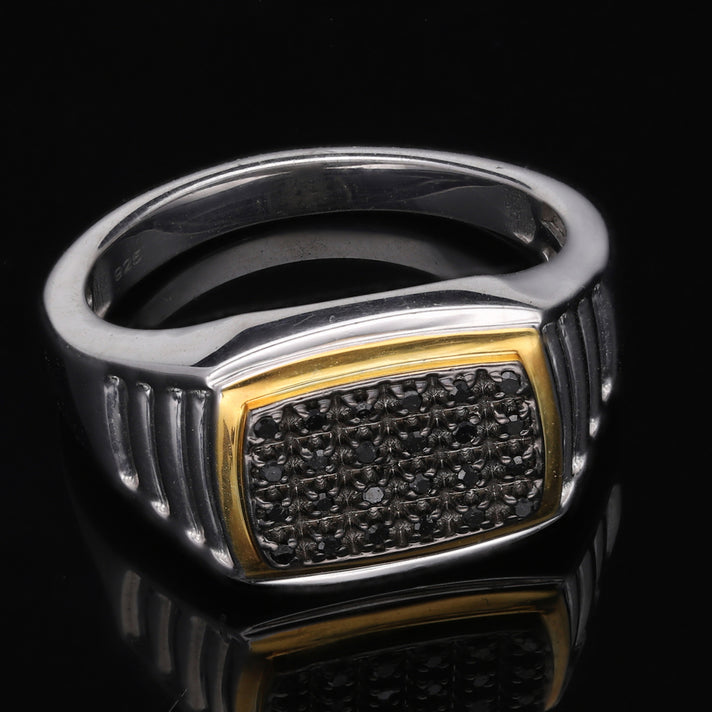 Black Diamond Cluster Ring in Platinum and Yellow Gold Overlay Sterling Silver 7561801 2